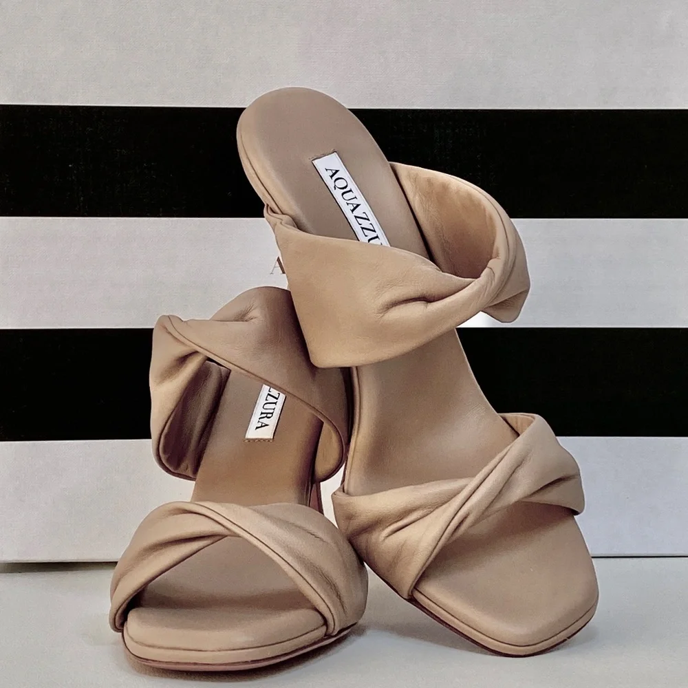Aquazzura New Nude Twist Nappa Leather Slide Sandal 95 Heels Sz 38/US8 NEW